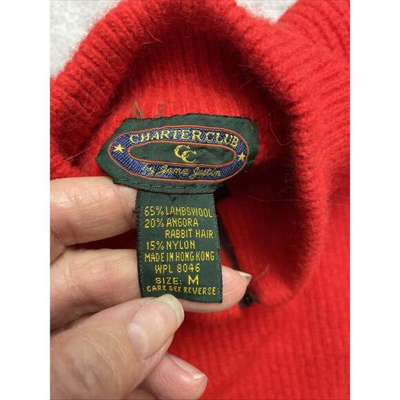 Vintage Charter Club Wool Angora Sweater Womens M Red Ribbed 1/4 Zip Holiday - Picture 3 of 6